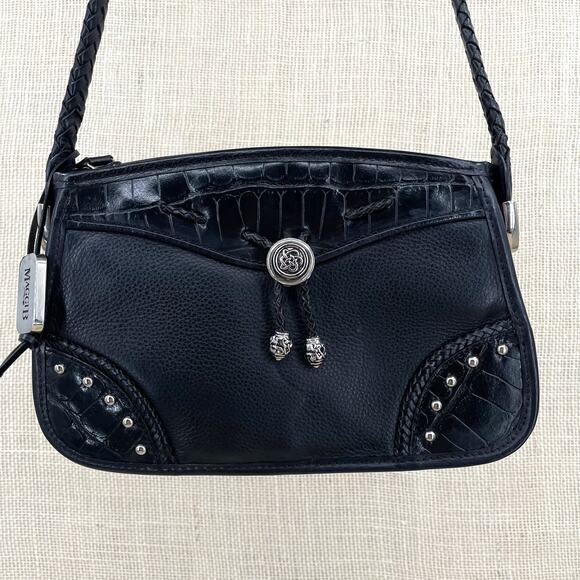 Maggi B Handbags - Maggi B Black Leather Purse, Silver metal details, Woven Strap, Western, Smaller
